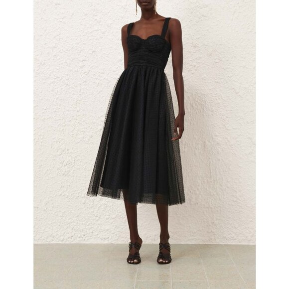NWT Zimmermann Black Tulle Mesh Overlay Corset Maxi Dress Size 4 - Picture 7 of 13